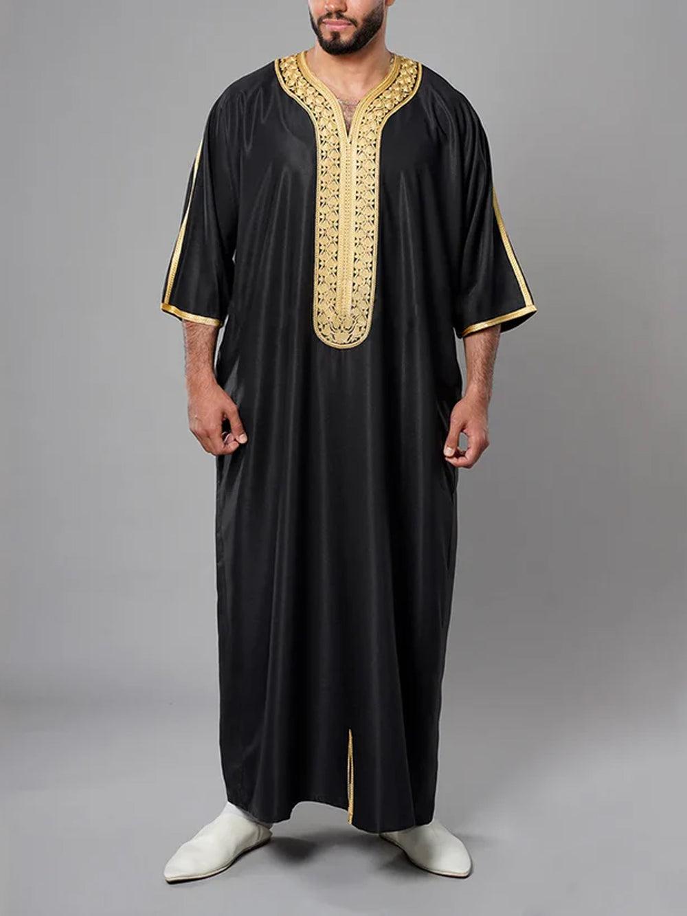 Kaftan Männer Schwarz Gold