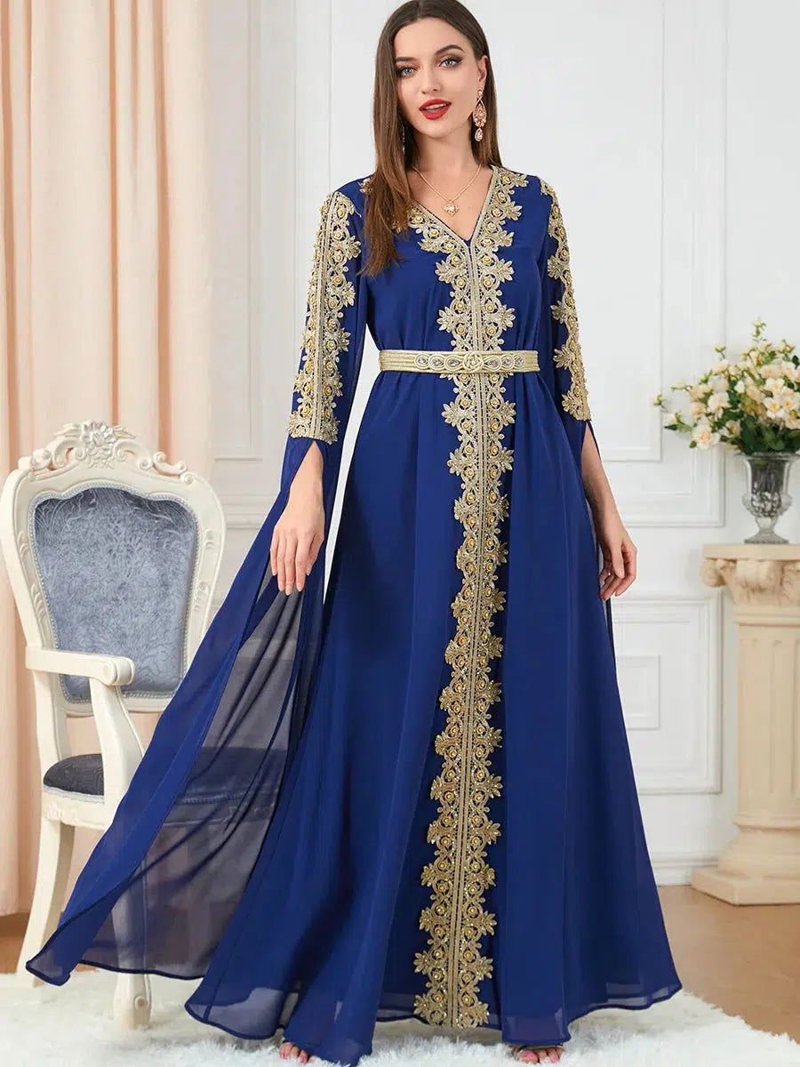 Marokkanischer Kaftan Blau und Gold