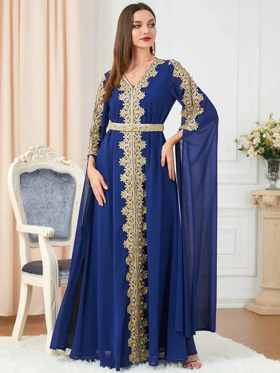 Marokkanischer Kaftan Blau und Gold